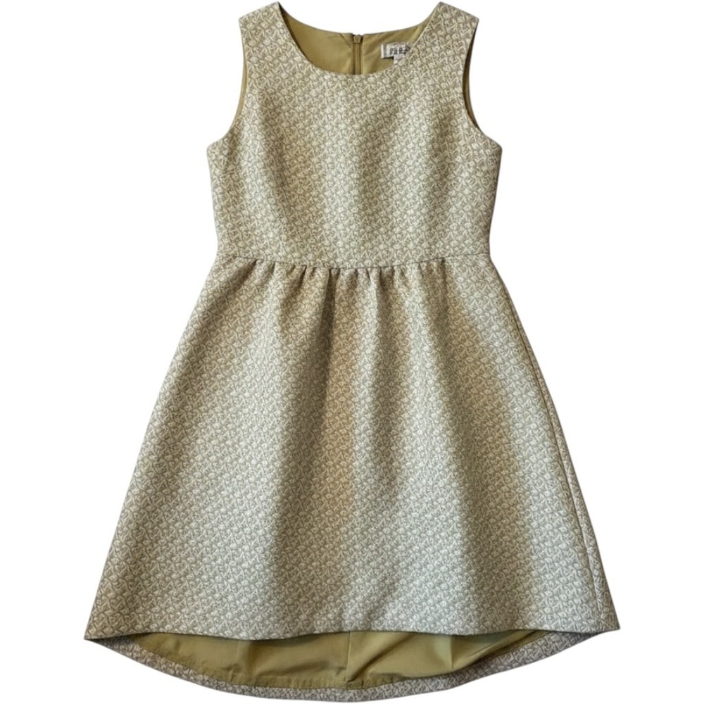 Lili Rose Jacquard Fit and Flare Dress‎ 6 Yellow Geometric High Low Retro